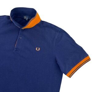 Fred Perry Polo Shirt Men's LARGE Blue Orange Short Sleeve Cotton OI